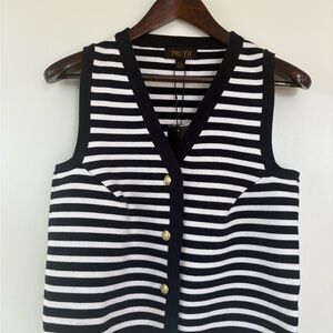 Truth Black and White Striped Sleeveless Blouse